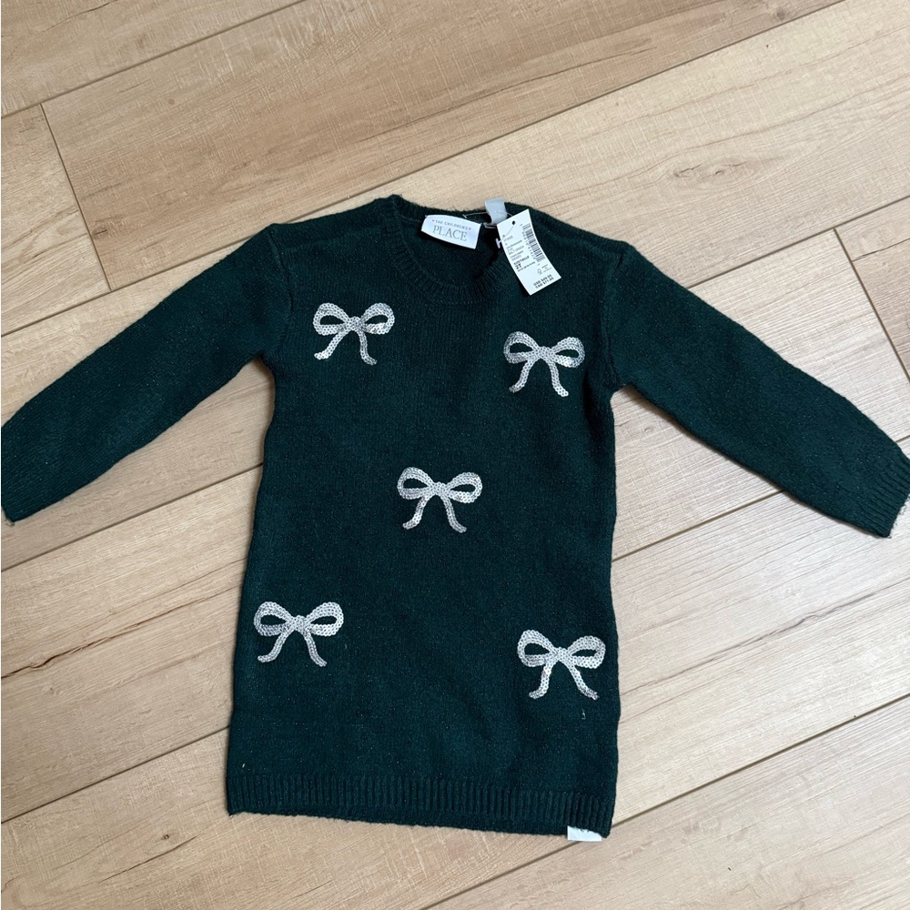 The Children's Place Sparkly Green Dress with Silver Bows 2T